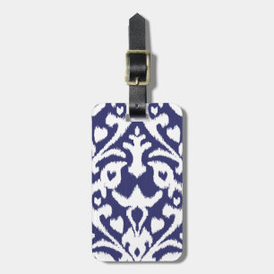 Etiqueta Para Maletas Modelo tribal fresco del ikat azul y blanco