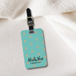 Etiqueta Para Maletas Modern Elegant Blue Faux Gold Hearts Mr&Mrs.<br><div class="desc">Etiqueta de equipaje de personalizable Guay con fondo azul / corazones de oro falsos/ texto de Mr&Mrs. Puede agregar sus nombres y dirección.</div>