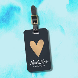 Etiqueta Para Maletas Modern Elegant Dark Faux Gold Heart Mr&Mrs.