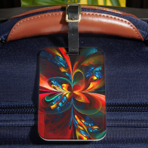 Etiqueta Para Maletas Modern Floral Resumen Art Naranja Patrón Azul #14