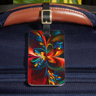 Etiqueta Para Maletas Modern Floral Resumen Art Naranja Patrón Azul #14