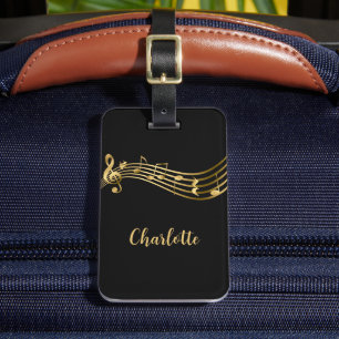Etiqueta Para Maletas Modern Gold&Black Music Notes Personalizado Lumale