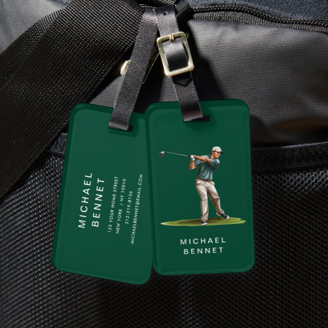 Etiqueta Para Maletas Modern Green Golfer Sport (Modern Green Golfer Sport Luggage Tag)