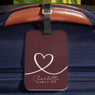 Etiqueta Para Maletas Modern Love Heart Personalized Eggplant White