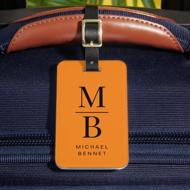 Etiqueta Para Maletas Modern Orange Monogram (Anverso In situ 2)