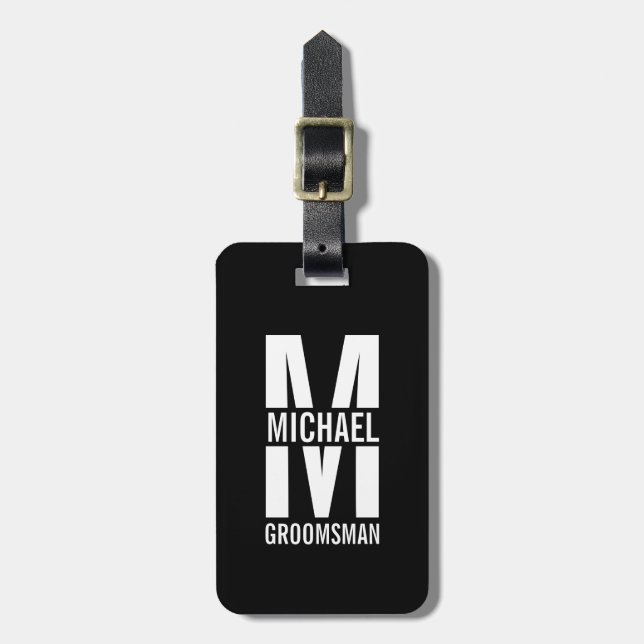 Etiqueta Para Maletas Modern Personalized Groomsmen Monogram and Name (Frente Vertical)