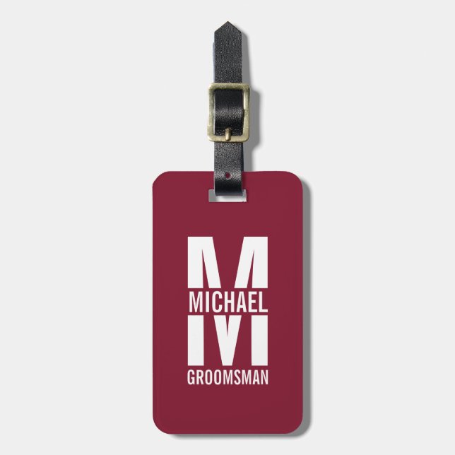 Etiqueta Para Maletas Modern Personalized Groomsmen Monogram and Name (Frente Vertical)