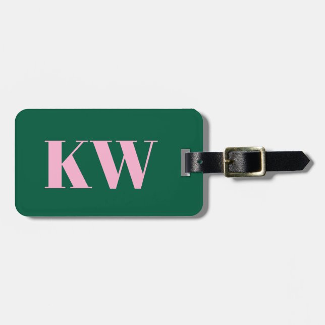 Etiqueta Para Maletas Modern Pink Green Monogram Initials Personalized (Frente Horizontal)