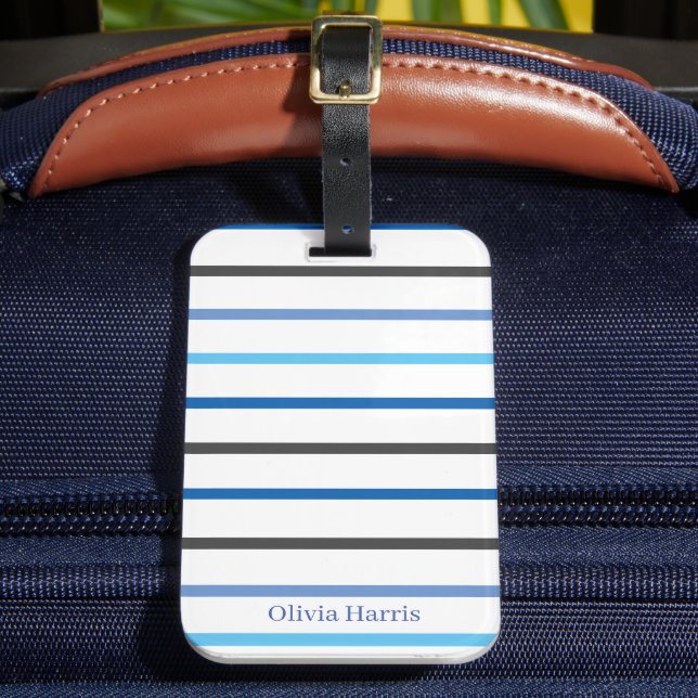 Etiqueta Para Maletas Modern Stylish Blue Stripes Custom (Anverso In situ 2)
