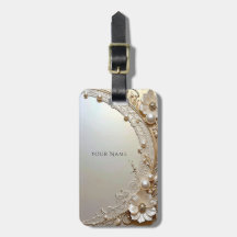 Modern White Flowers Pearls Luggage Tag
