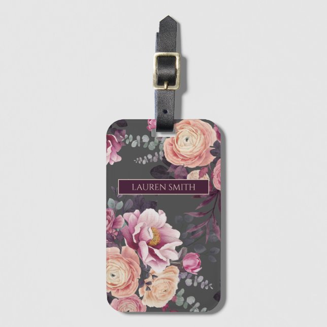 Etiqueta Para Maletas Moderna acuarela floral elegante personalizada (Anverso vertical)
