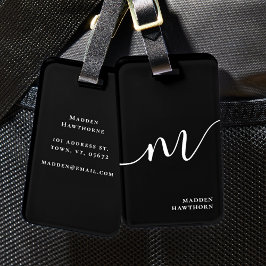 Etiqueta Para Maletas Moderna caligrafía de escritura monográfica negra