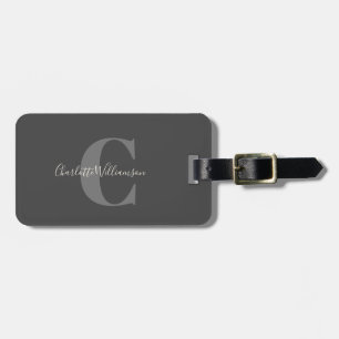 Etiqueta Para Maletas Moderna caligrafía de estilo monogramado gris negr