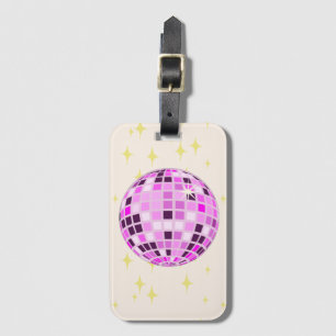 Etiqueta Para Maletas Moderna Discoteca Purple Retro Rosa Ball Beige