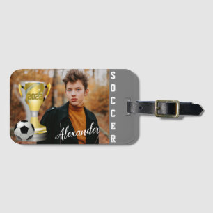 Etiqueta Para Maletas Moderna foto y nombre para el deporte de fútbol gr
