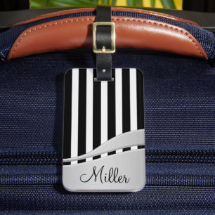Etiqueta Para Maletas Moderna franja blanca y negra monogramada