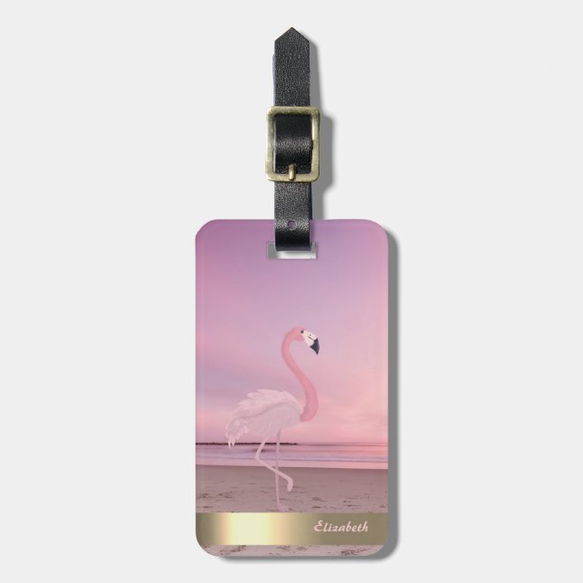 Etiqueta Para Maletas Moderna Guay Pink Flamingo Beach Sunset (Frente Vertical)