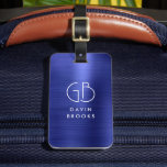 Etiqueta Para Maletas Moderna Marina Monográfica Azul cepillado Glam Met<br><div class="desc">Elegante Monograma Moderno Monograma Navy Blue Brushed Metallic Bag Etiqueta</div>