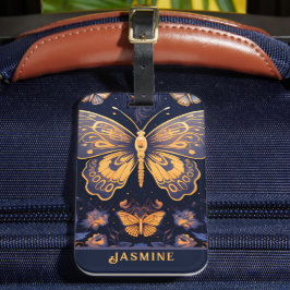 Etiqueta Para Maletas Moderna mariposa de oro azul púrpura Art Deco