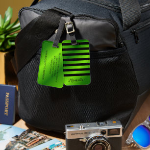 Etiqueta Para Maletas Moderna Monogramada Bright Lime Green