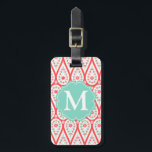 Etiqueta Para Maletas Moderna y elegante Damask Coral Paisley Personaliz<br><div class="desc">Patrón paisley amarillo, azul turquesa y blanco moderno con flores y puntos diminutos. Elegante diseño de moda boho. Personalízalo con tu monograma. Algunos elementos de Valeriane Digitals. ***Use el botón azul del personalizar para cambiar el tamaño y estilo del tipo de letra, también puede ajustar su monograma con esta opción***...</div>