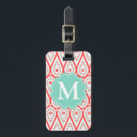 Etiqueta Para Maletas Moderna y elegante Damask Coral Paisley Personaliz<br><div class="desc">Patrón paisley amarillo, azul turquesa y blanco moderno con flores y puntos diminutos. Elegante diseño de moda boho. Personalízalo con tu monograma. Algunos elementos de Valeriane Digitals. ***Use el botón azul del personalizar para cambiar el tamaño y estilo del tipo de letra, también puede ajustar su monograma con esta opción***...</div>