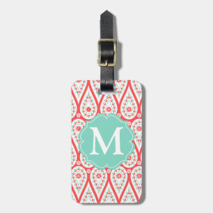 Etiqueta Para Maletas Moderna y elegante Damask Coral Paisley Personaliz
