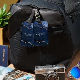 Etiqueta Para Maletas Moderna y elegante Marble Geode Blue Gold