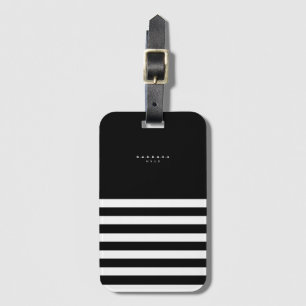Etiqueta Para Maletas Moderno Black White Stripes Monograma Verano