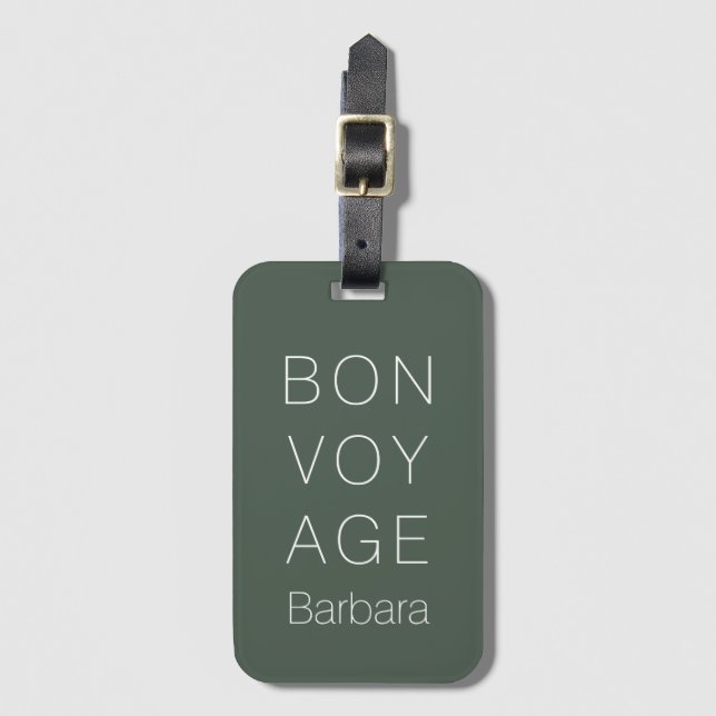 ETIQUETA PARA MALETAS MODERNO BON VOYAGE TRAVELER MOSS GREEN (Anverso vertical)