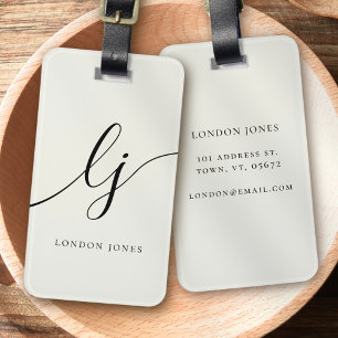 Etiqueta Para Maletas Moderno caligrafía de escritura monograma marfil b