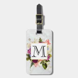 Etiqueta Para Maletas Moderno color de agua rosa Floral Bouquet Monogram