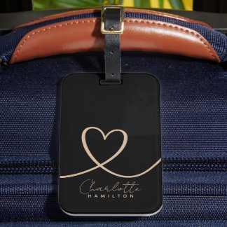 Etiqueta Para Maletas Moderno Corazón de Amor Nombre Personalizado Negro