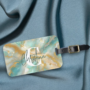 Etiqueta Para Maletas Moderno Glam Luxury Aquamarine Marble Gold Purpuri