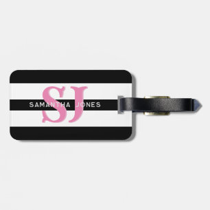 Etiqueta Para Maletas Moderno Mínimo Bandas Negrita Iniciales Monograma 