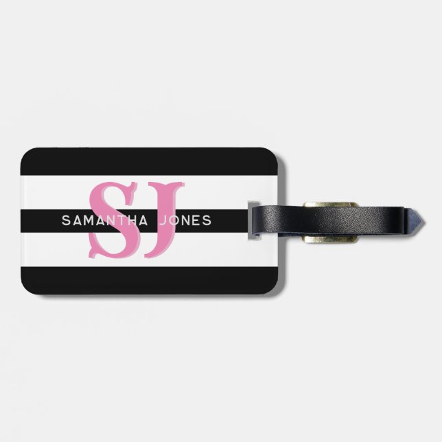 Etiqueta Para Maletas Moderno Mínimo Bandas Negrita Iniciales Monograma  (Atrás Horizontal)
