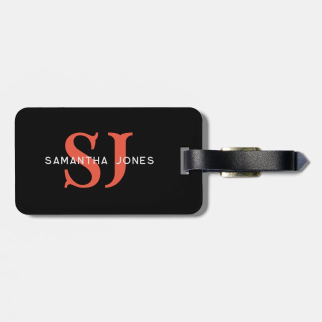 Etiqueta Para Maletas Moderno Mínimo Negrita Iniciales Naranja Monograma (Atrás Horizontal)