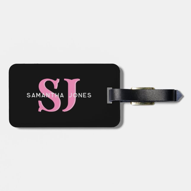 Etiqueta Para Maletas Moderno Mínimo Negrita Iniciales Rosado Monograma  (Atrás Horizontal)