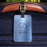 Etiqueta Para Maletas Moderno Monograma Acero Azul Cepillado Glam Metáli<br><div class="desc">Elegante Monograma moderno Monograma Acero de color azul cepillado metálico Etiqueta de bolsa metálica</div>