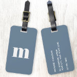 Etiqueta Para Maletas Moderno Monograma Dusty Inicial Gris Azul<br><div class="desc">Moderna tipografía de funda inferior diseño minimalista monograma inicial que se puede cambiar para personalizar,  junto con los detalles al revés. Blanco sobre un polvoriento fondo gris azul.</div>