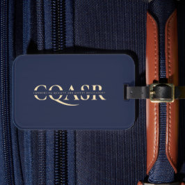 Etiqueta Para Maletas Moderno Monograma Gold Company Dark Blue