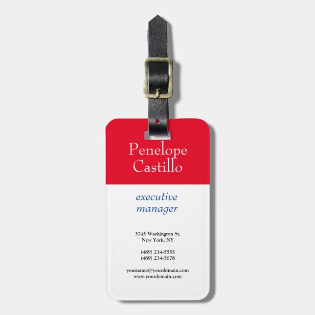 Etiqueta Para Maletas Moderno profesional Simple Blanco Rojo Azul (Frente Vertical)