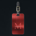 Etiqueta Para Maletas Moderno Rojo Cepillado Rojo Guión de Relieve metal<br><div class="desc">Moderna etiqueta de la bolsa Metalizado con guión de Relieve metalizado rojo rojo cepillado Monograma corto</div>