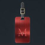 Etiqueta Para Maletas Moderno Rojo Cepillado Rojo Guión de Relieve metal<br><div class="desc">Moderna etiqueta de la bolsa Metalizado con guión de Relieve metalizado rojo rojo cepillado Monograma corto</div>