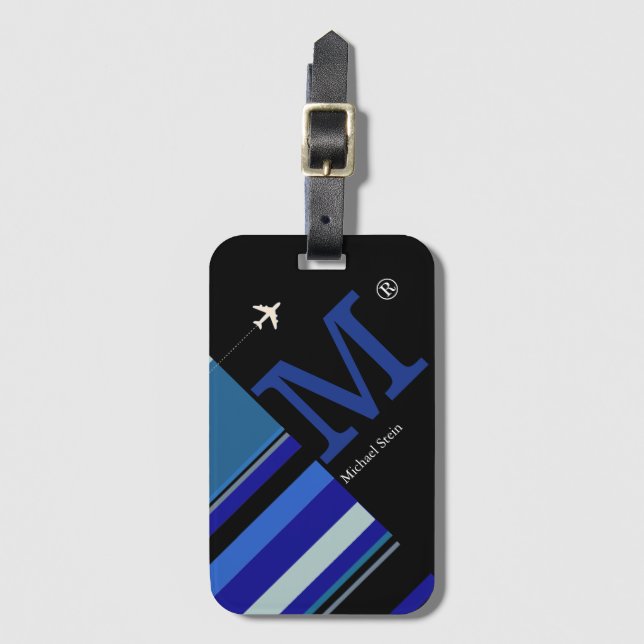 Etiqueta Para Maletas moderno viaje aéreo de franjas azules personalizad (Anverso vertical)