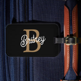 Etiqueta Para Maletas Moderno y elegante nombre de monograma Black Gold