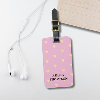 Etiqueta Para Maletas Moderno y elegante Rosa Faux Gold Hearts