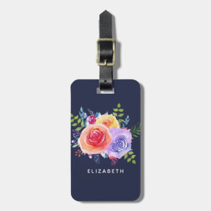 Etiqueta Para Maletas Modernos Rosas de acuarela Bouquet floral