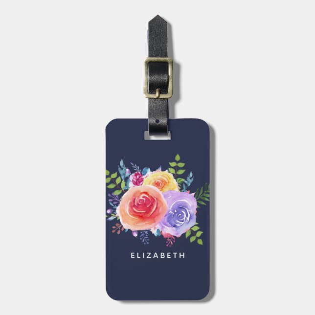 Etiqueta Para Maletas Modernos Rosas de acuarela Bouquet floral (Frente Vertical)
