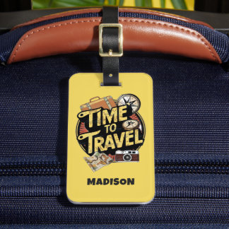 Etiqueta Para Maletas Modo de vacaciones de tiempo amarillo personalizad